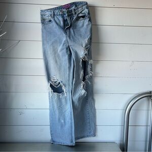 Edikted Light Blue Distressed Straight Leg Jeans